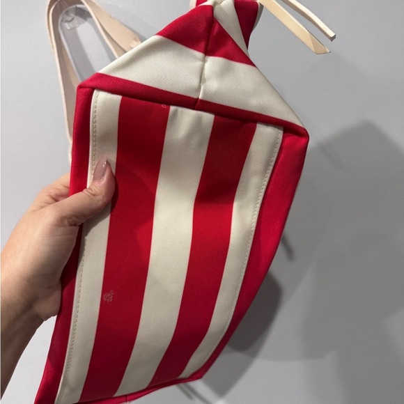 Dooney Bourke Sullivan Red White Striped Zip Tote Shoulder Bag Nylon 16" - Picture 6 of 11